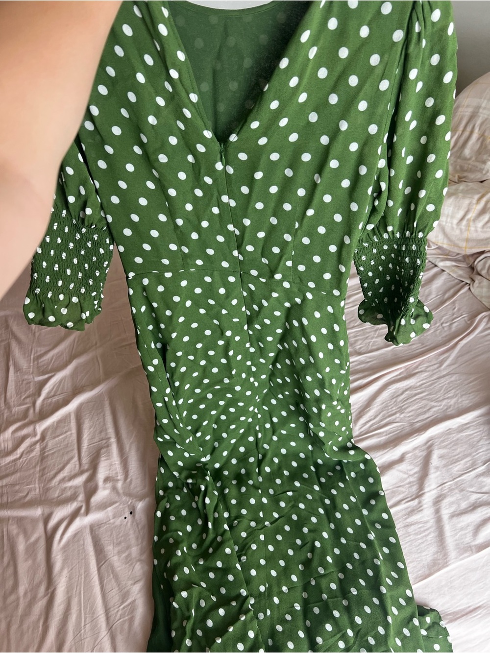 Reformation Green Polka Dot Maxi Dress with Puff Sleeves - Picture 4 of 7